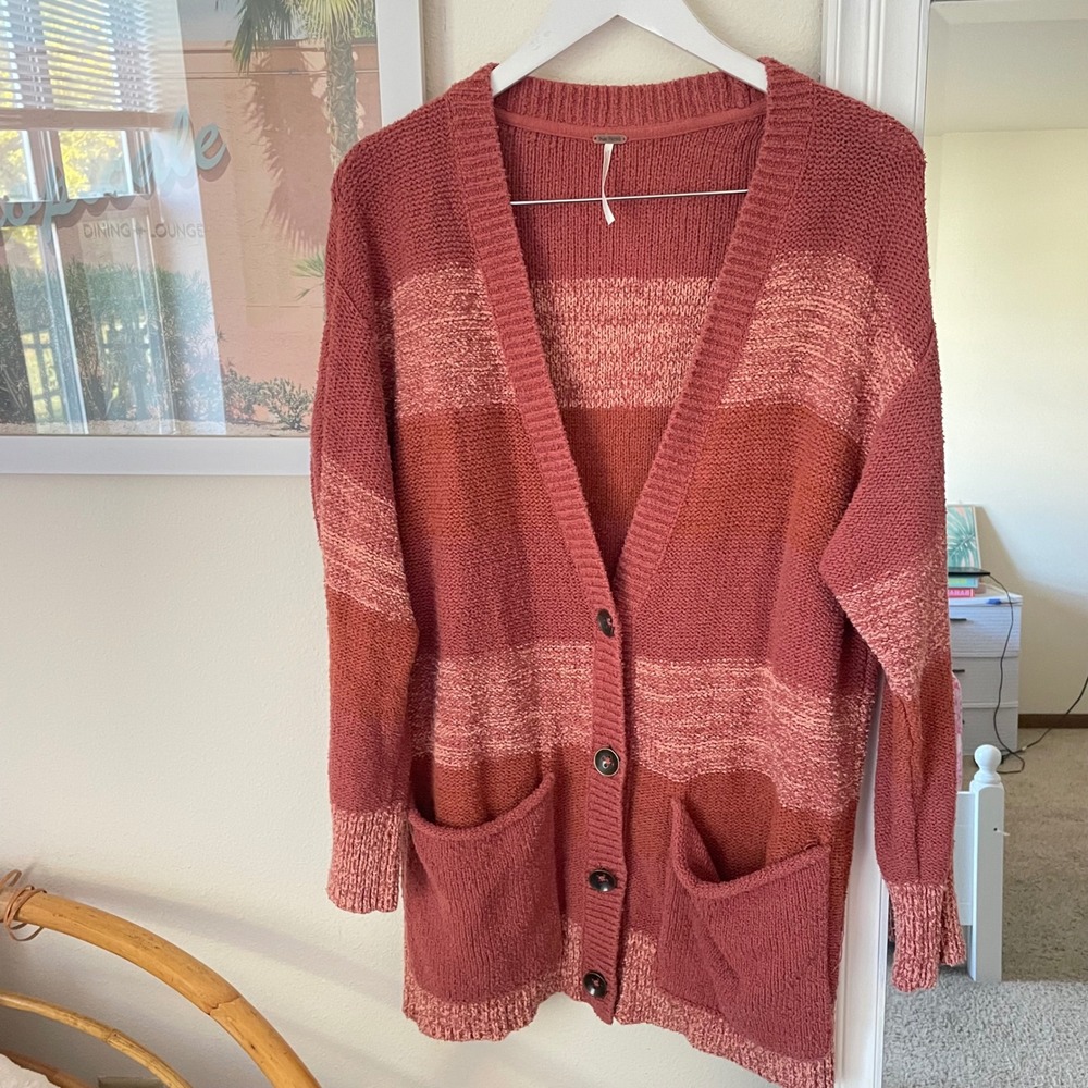 Free People Southport Beach Colorblock Striped Button Cardigan Sweater - Picture 2 of 6